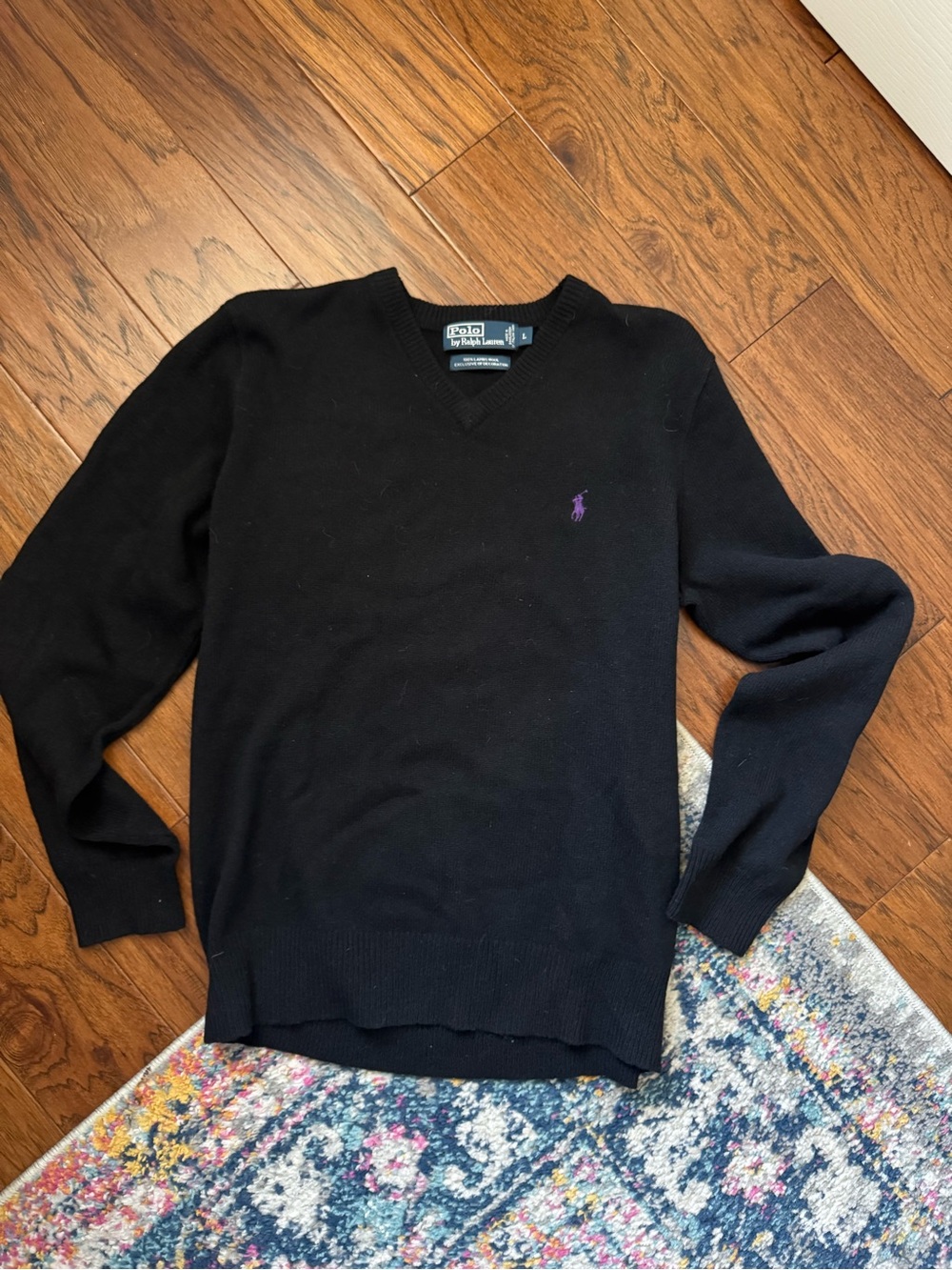 Polo Ralph Lauren Black Lambswool V-Neck Sweater L